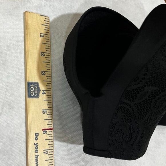 Black Strapless Lace Balconette Bra Structured Push-Up Underwire Top 36E - Picture 10 of 16